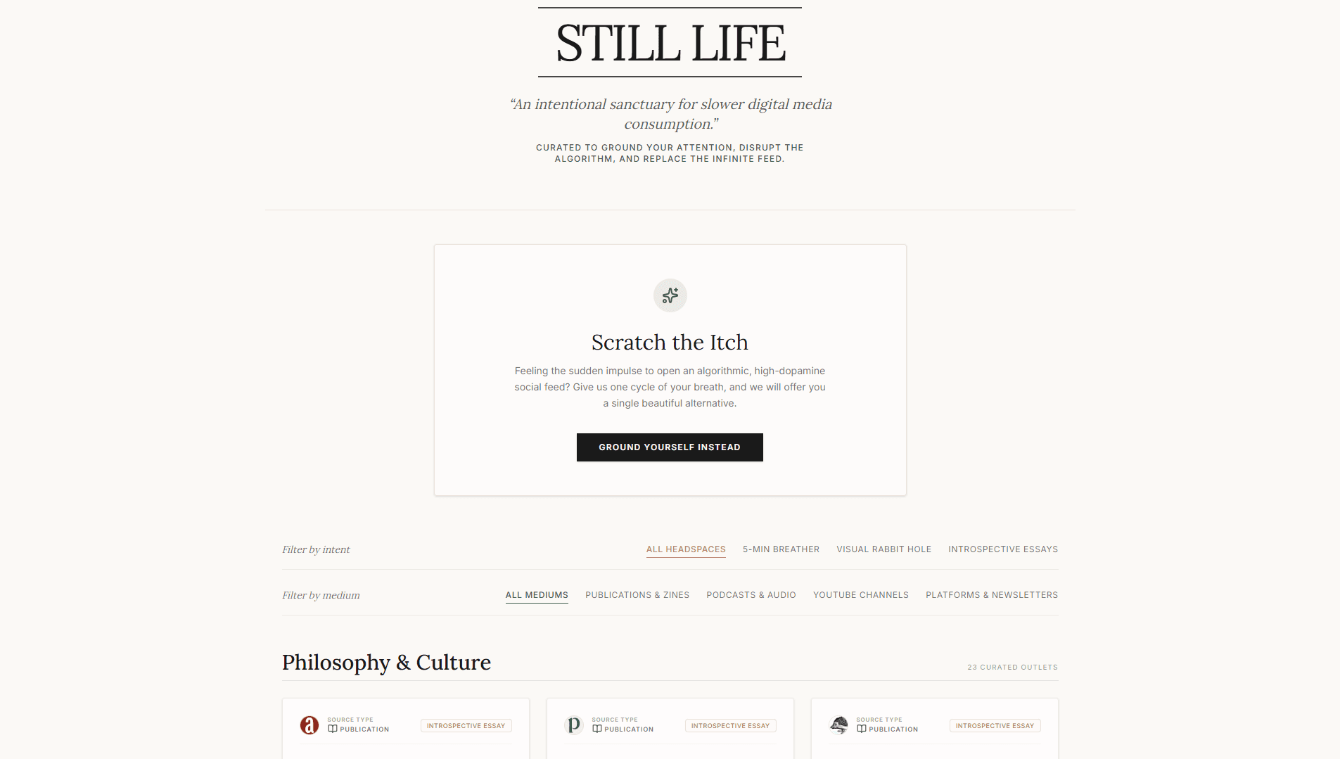 Still Life — A Curated Hub for Intellectual Media